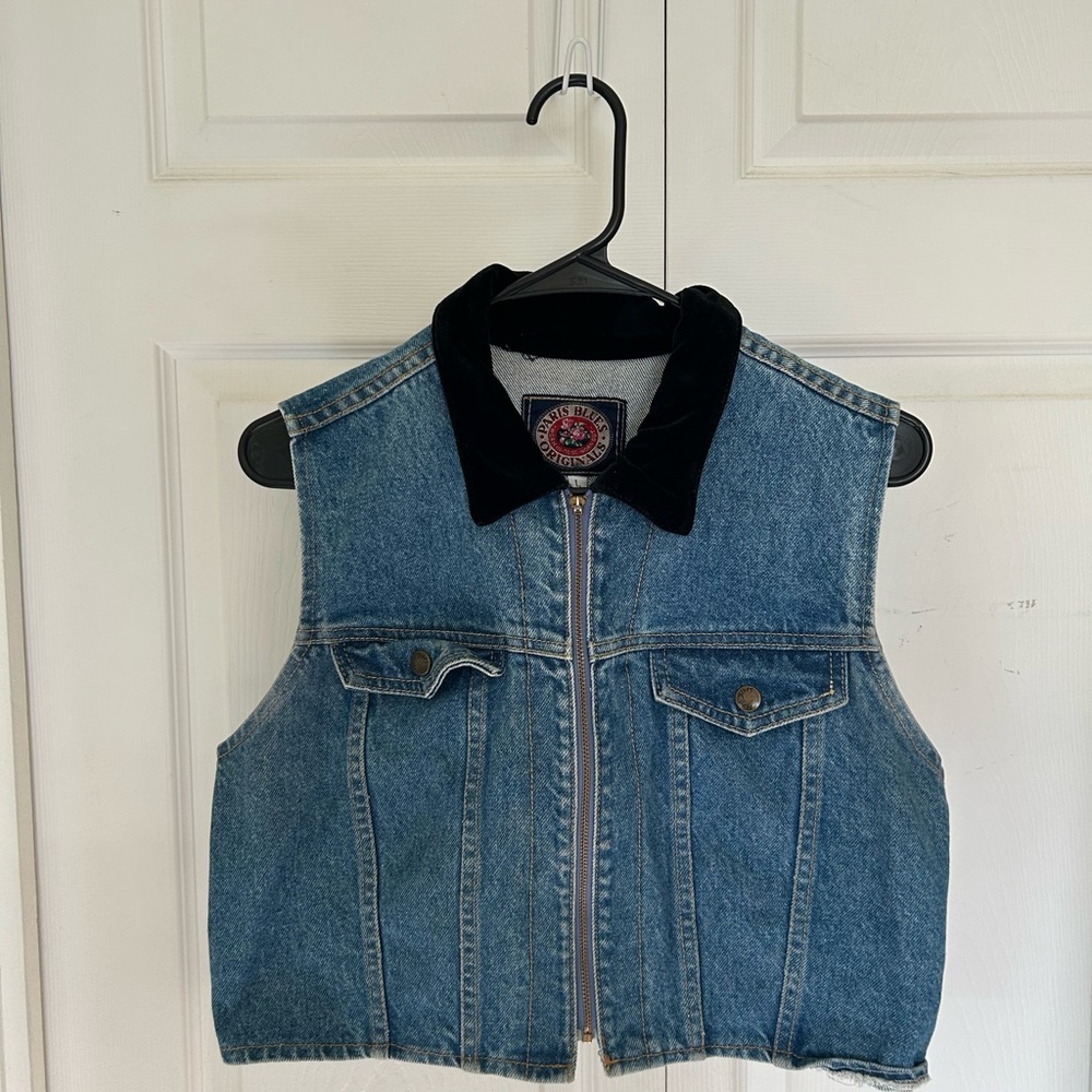 Paris Blues Blue Denim Vest with Black Collar